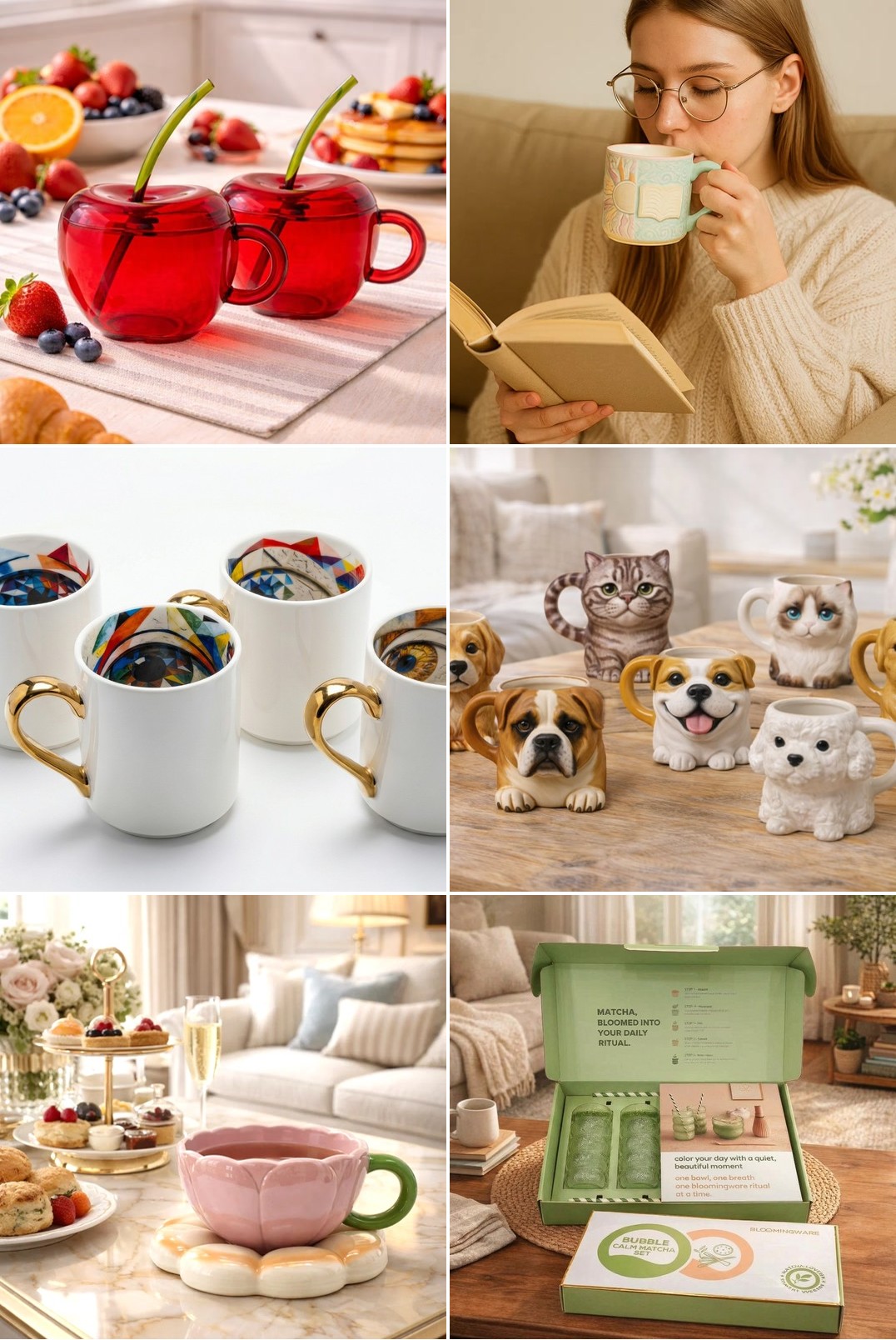 Bloomingware wholesale ceramic mugs and glass tableware collection — distributor display
